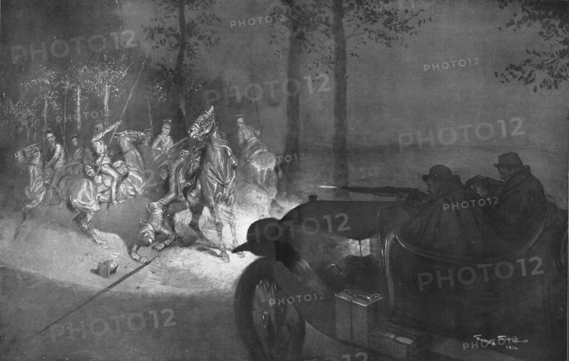 ''Recontre Nocturne au Coin D'un Bois; Comment on Aveugle une Patrouille', 1914. Creator: Georges Bertin Scott.
