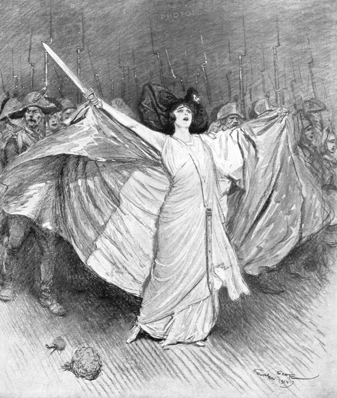 'La Guerre de Tranchees; A L'Interieur la vie Reprend, La "Marseillaise" a l'opera-comique', 1914. Creator: Georges Bertin Scott.