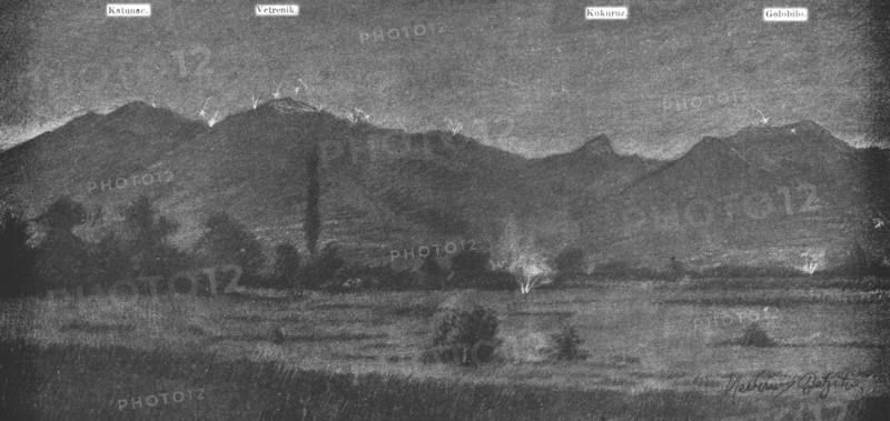 'La Campagne Macedonienne; Soir de bataille sur les sommets et les cols monts Nidze (Moglena)', 1916 Creator: Vladimir Betzitch.