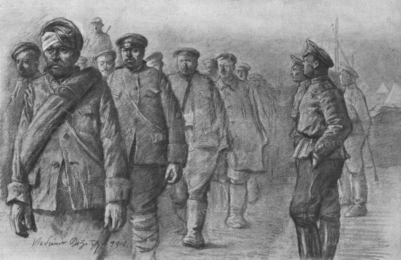'La Campagne Macedonienne; Une recontre pres de Salonique; des prisonniers bulgares..., 1916. Creator: Vladimir Betzitch.