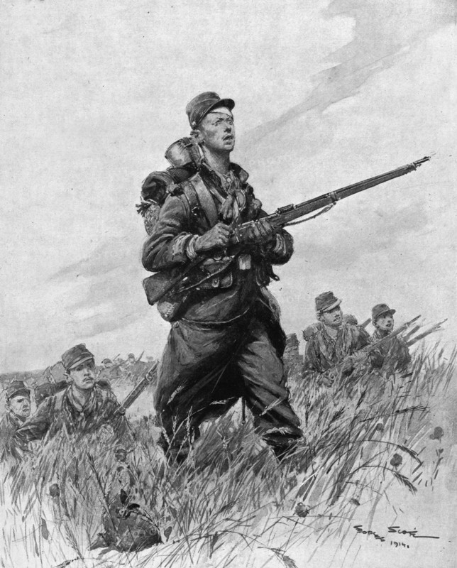 ''Le Pays Sauve: Redressement; Et Maintenant, face a l'ennemi ', 1914. Creator: Georges Bertin Scott.
