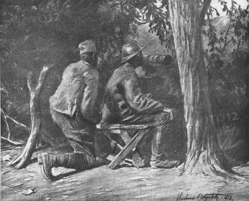 'La Campagne Macedonienne; Sur le front de la 11e armee Serbe; un poste d'observation..., 1916. Creator: Vladimir Betzitch.
