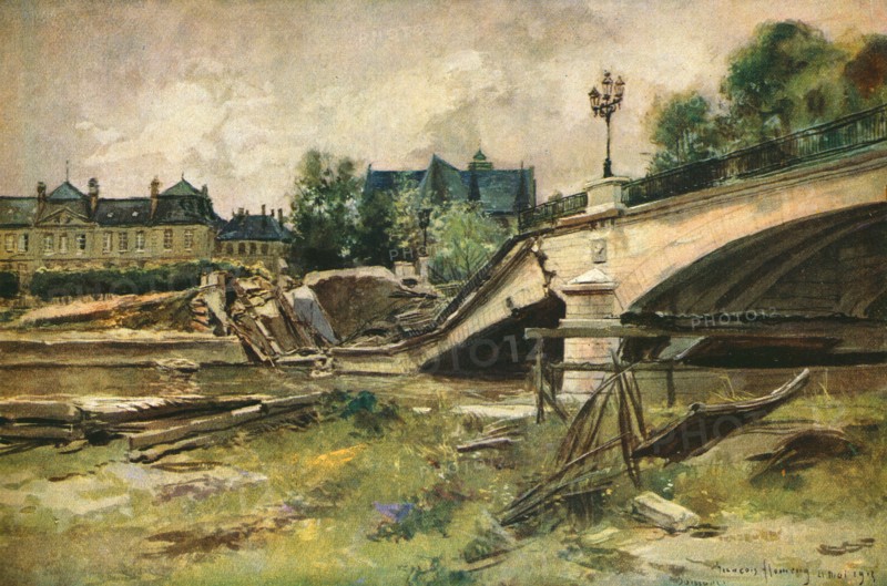 ''Soissons; Le Pont sur L'Aisne', 1915. Creator: Francois Flameng.