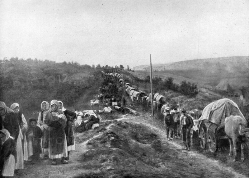 ''La Serbie Douloureuse; L'exode devant l'invasion autrichienne', 1914. Creator: Unknown.
