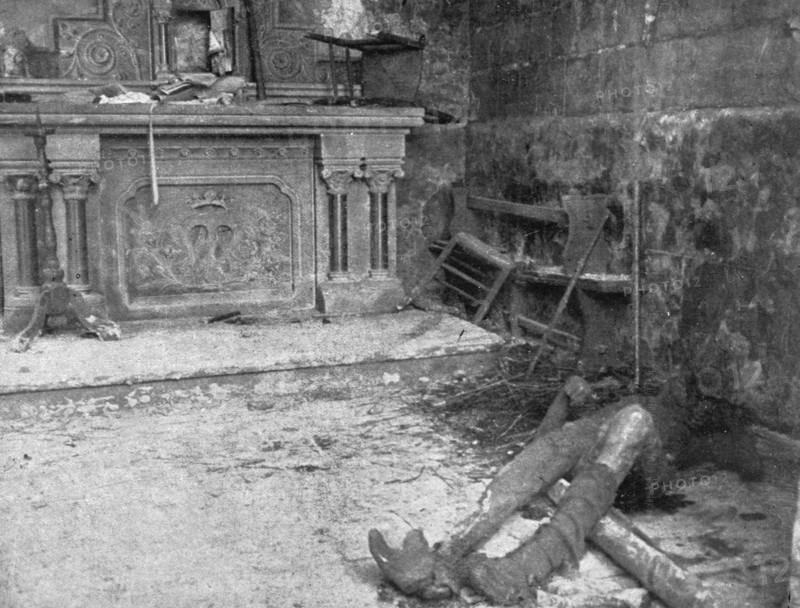 'Nos regions Devastees; Ferocite: dans l'eglise d'Auve, village du departement de la Marne', 1914. Creator: Unknown.
