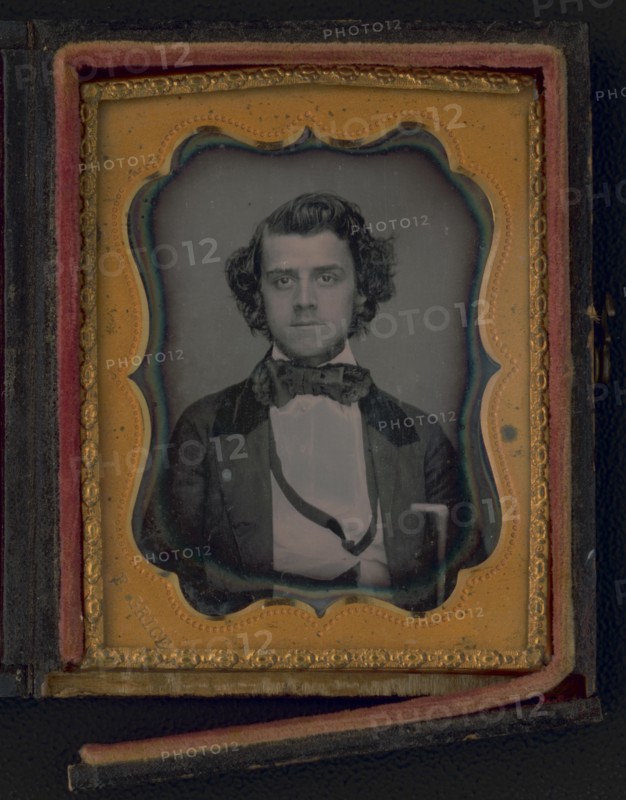 Unidentified young man, half-length portrait, facing front, ca. 1855. Creator: Francis Grice.