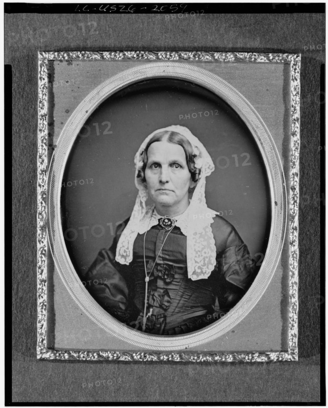 Mrs. Miller, head-and-shoulders portrait of a woman, facing front, between 1840 and 1860. Creator: Unknown.