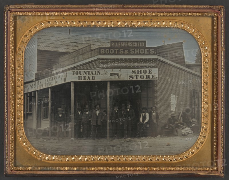 P. J. Espenscheid store, Nevada City, California, between 1850 and 1859.  Creator: Unknown.