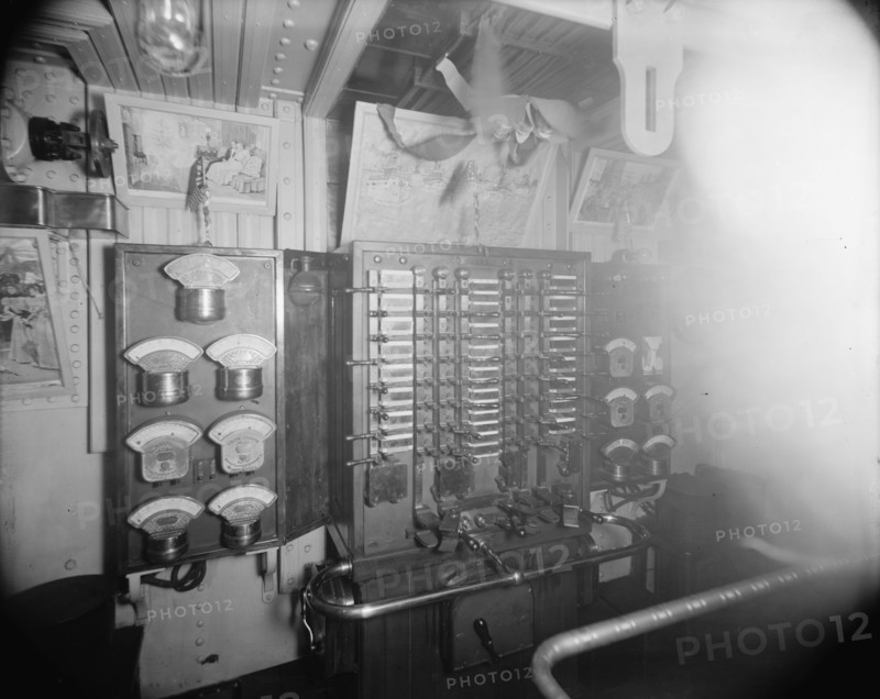 U.S.S. Oregon switchboard in dynamo room, between 1896 and 1901. Creator: Edward H Hart.