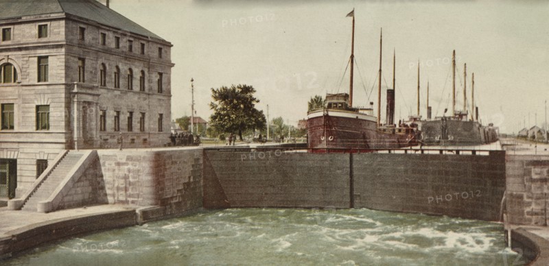 Leaving the Poe Lock, Sault Ste. Marie, Michigan, ca 1900. Creator: Unknown.