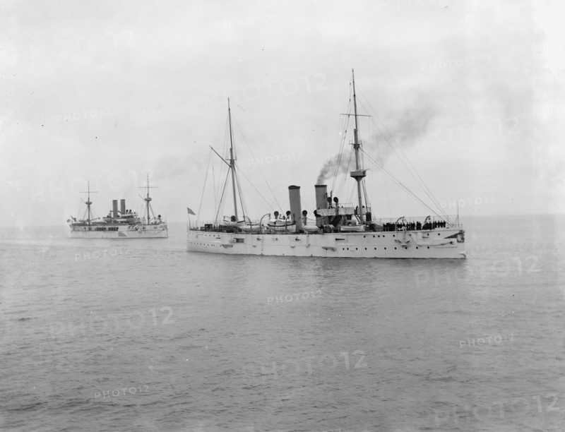 U.S.S. Raleigh and U.S.S. Maine, between 1895 and 1898. Creator: Unknown.