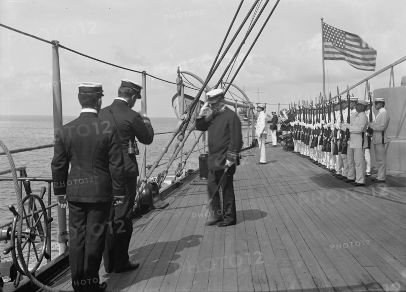 U.S.S. New York, Admiral Farquhar leaving the ship, 1899, 1899. Creator: Unknown.