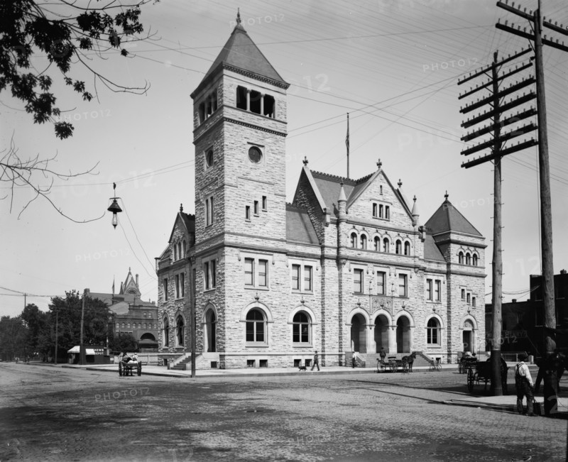 United States Post Office in front of the Winona Opera House...Minnesota, between 1892 and 1899. Creator: Unknown.