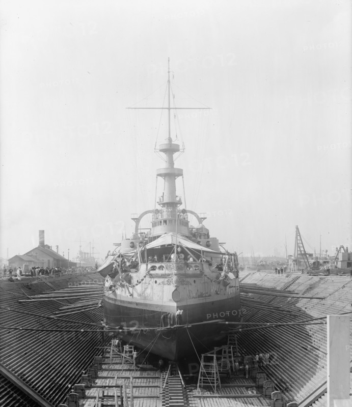 U.S.S. Massachusetts in dry dock, between 1896 and 1901. Creator: William H. Jackson.