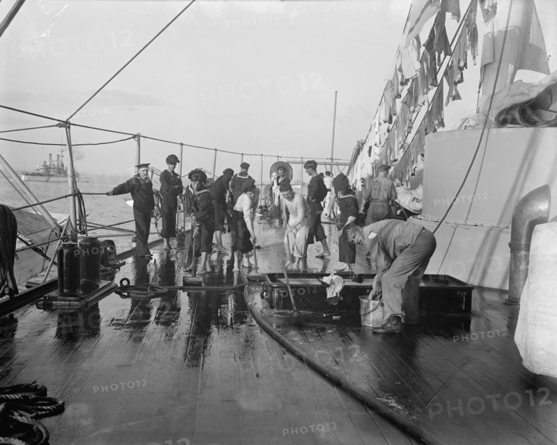 U.S.S. New York, scrubbing down, between 1893 and 1901. Creator: William H. Jackson.