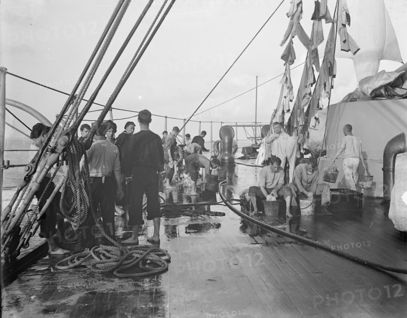 U.S.S. New York, washing clothes, between 1893 and 1901. Creator: William H. Jackson.