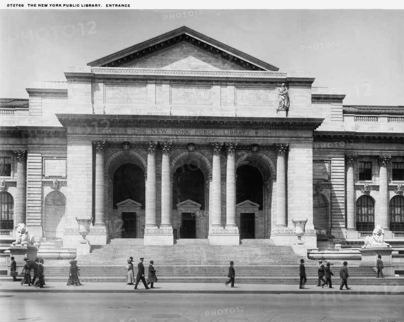 The New York Public Library, entrance, c.between 1910 and 1920. Creator: William H. Jackson.