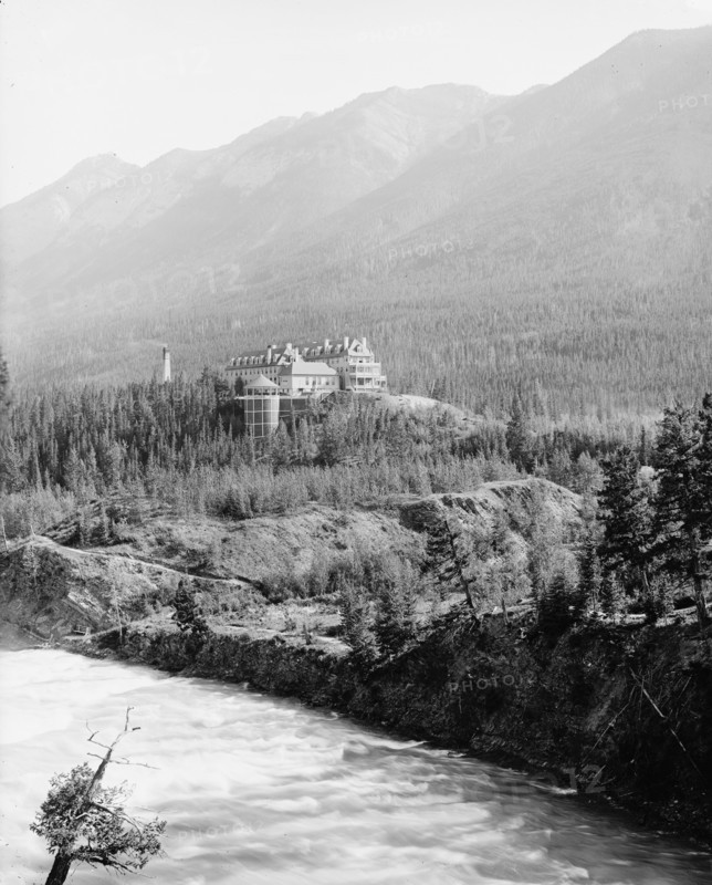 Alberta, Banff Springs Hotel & Bow River, Canadian National Park, Canada, between 1900 and 1910. Creator: Unknown.