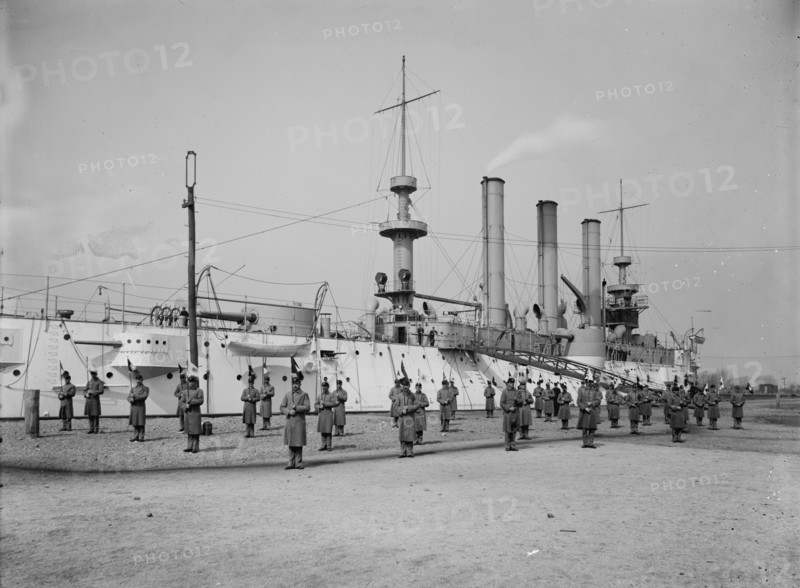U.S.S. Brooklyn, Marine guard signal drill, (1897?). Creator: Unknown.
