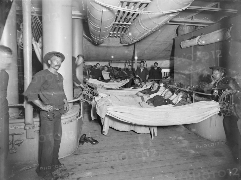 U.S.S. Brooklyn, hammocks on deck, between 1896 and 1899. Creator: Unknown.