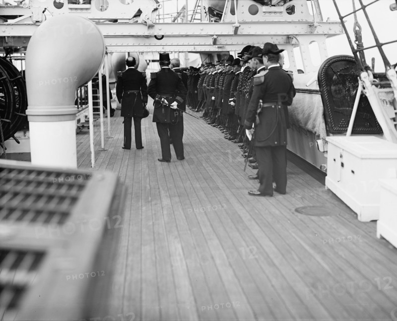 U.S.S. Chicago, receiving Admiral Schley, 1899. Creator: Unknown.