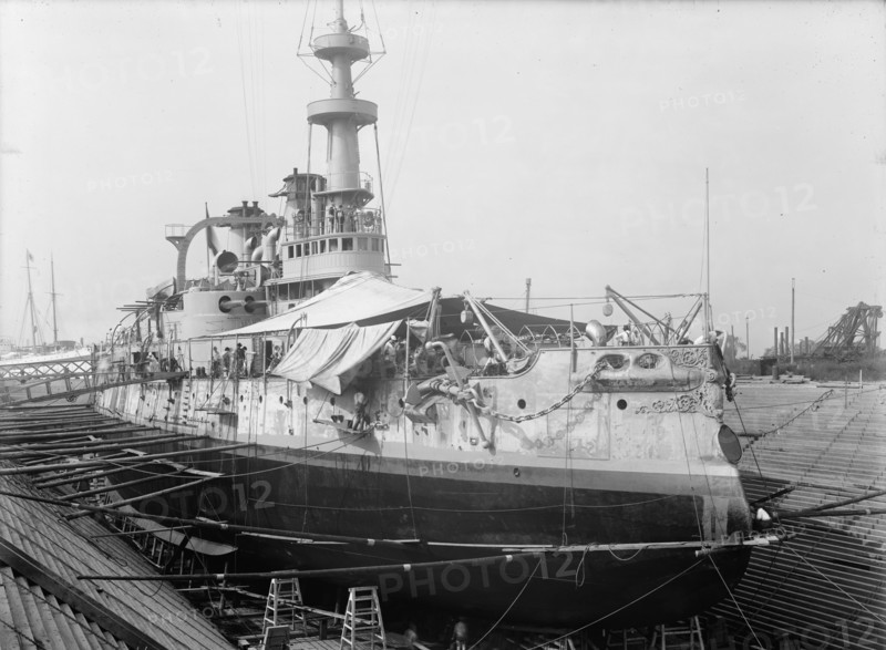 U.S.S. Massachusetts in dry dock, between 1896 and 1901. Creator: Unknown.