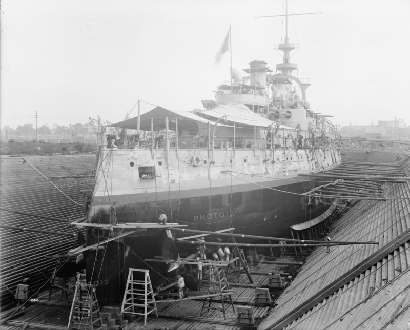 U.S.S. Massachusetts in dry dock, between 1896 and 1901. Creator: Unknown.