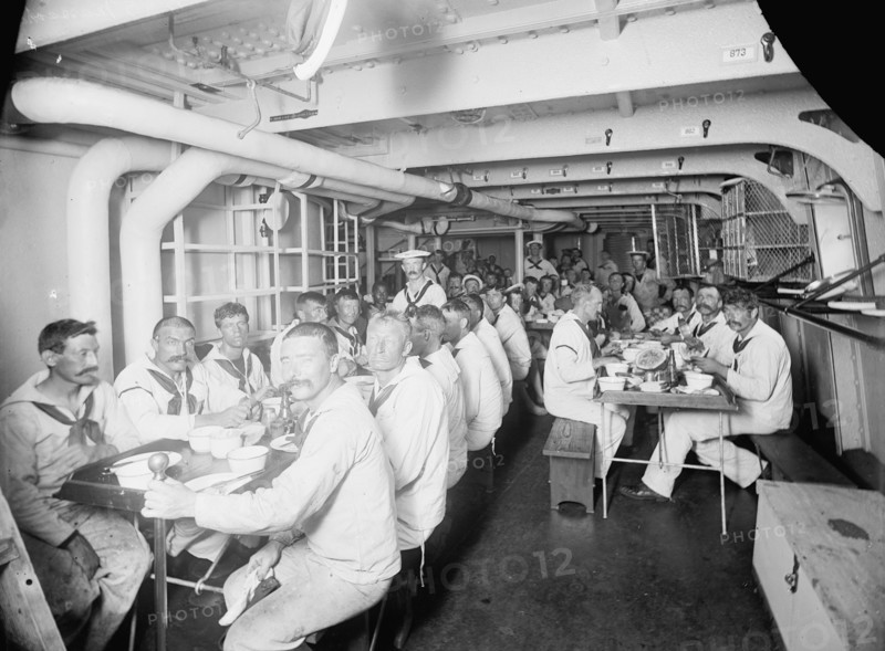 U.S.S. Massachusetts, crew at mess, between 1896 and 1901. Creator: Unknown.