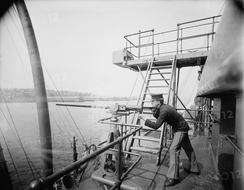 U.S.S. Oregon, 1-pounder and gunner, between 1896 and 1901. Creator: Unknown.