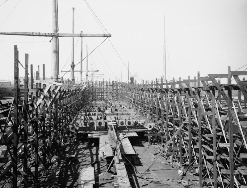 Laying keel of no. 400, Globe Iron Works, Cleveland, Ohio, ca 1900. Creator: Unknown.