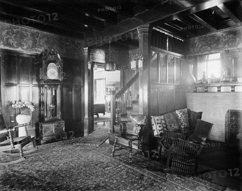 Residence of Dr. J.H. Lancashire, the hall and grandfather clock, Alma, Mich., between 1900 and 1910 Creator: Unknown.