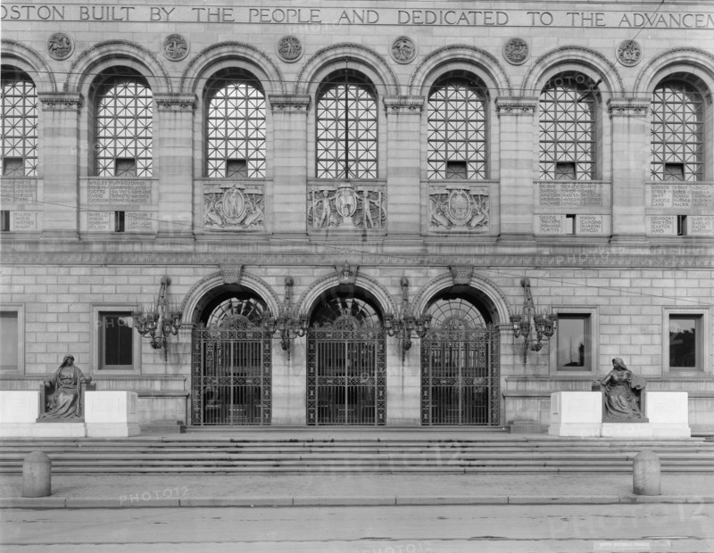 Boston Public Library, entrance, c.between 1910 and 1920. Creator: Unknown.