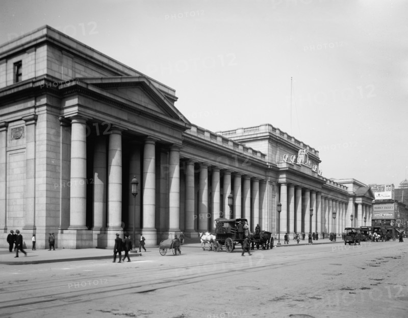 Pennsylvania Station, New York, east facade, c.between 1910 and 1920. Creator: Unknown.