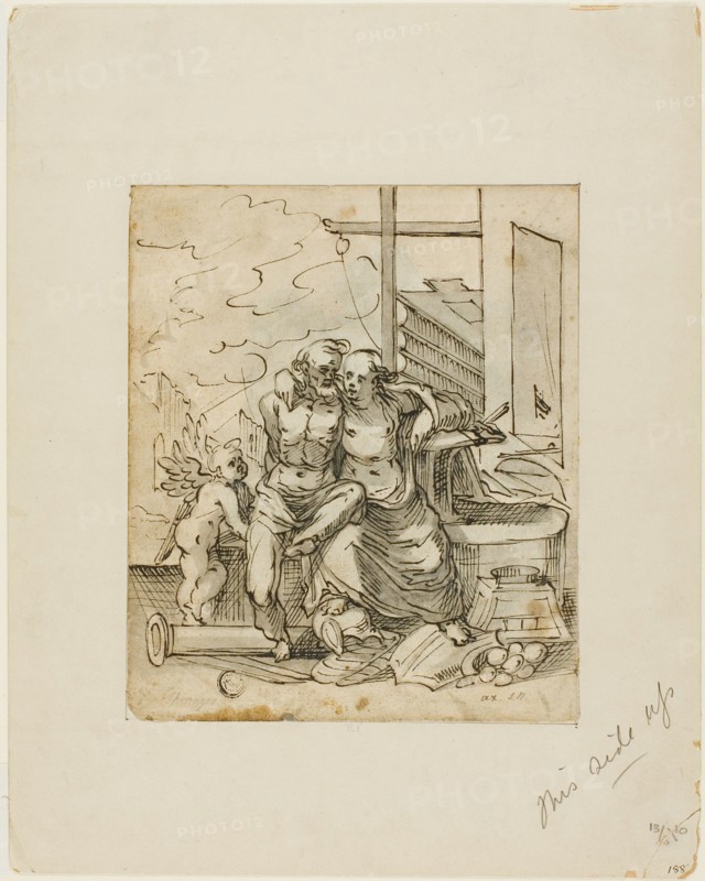 Venus in Vulcan's Forge (recto); Geometry (verso), c. 1607. Creators: Hermann Weyer, Bartholomeus Spranger.