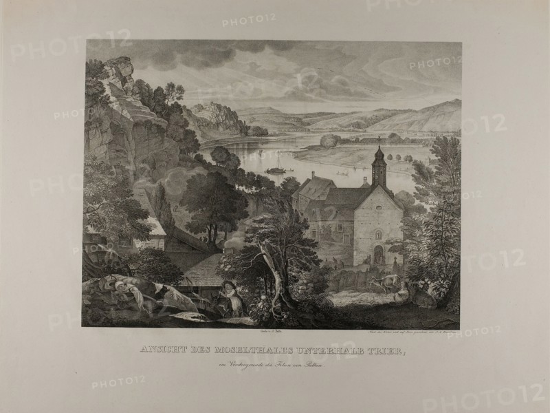 View of the Mosel Valley below Trier with the Rocks of Pallien in the Foreground, 1824/27. Creator: Johann Anton Ramboux.