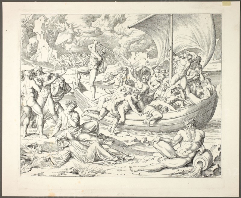 Charon's Bark with Souls Crossing the Styx, plate two from Darstellungen aus Dante's..., 1808-09. Creator: Joseph Anton Koch.