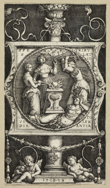 Bookplate of Willibald Pirckheimer, 1529. Creators: Master I.B., Georg Pencz.
