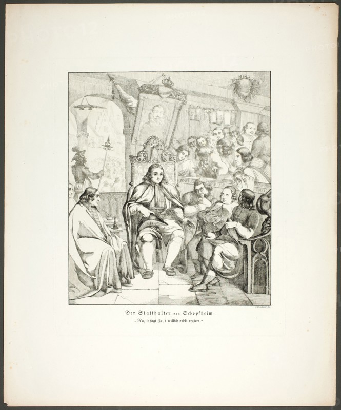 The Governor of Schopfheim, plate eight from Zehn Blätter zu Hebels Alemannischen..., 1820. Creator: Sophie Reinhard.