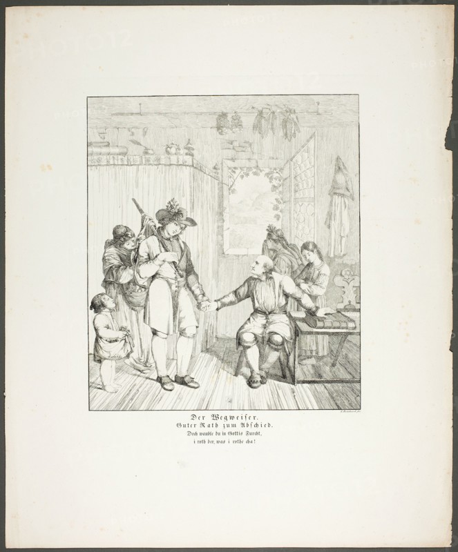 The Signpost, plate ten from Zehn Blätter zu Hebels Alemannischen Gedichten, 1820. Creator: Sophie Reinhard.