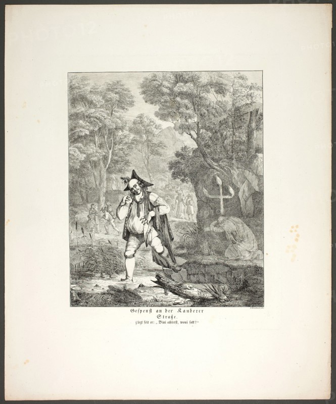Ghost on the Kandern Road, plate six from Zehn Blätter zu Hebels Alemannischen..., 1820. Creator: Sophie Reinhard.
