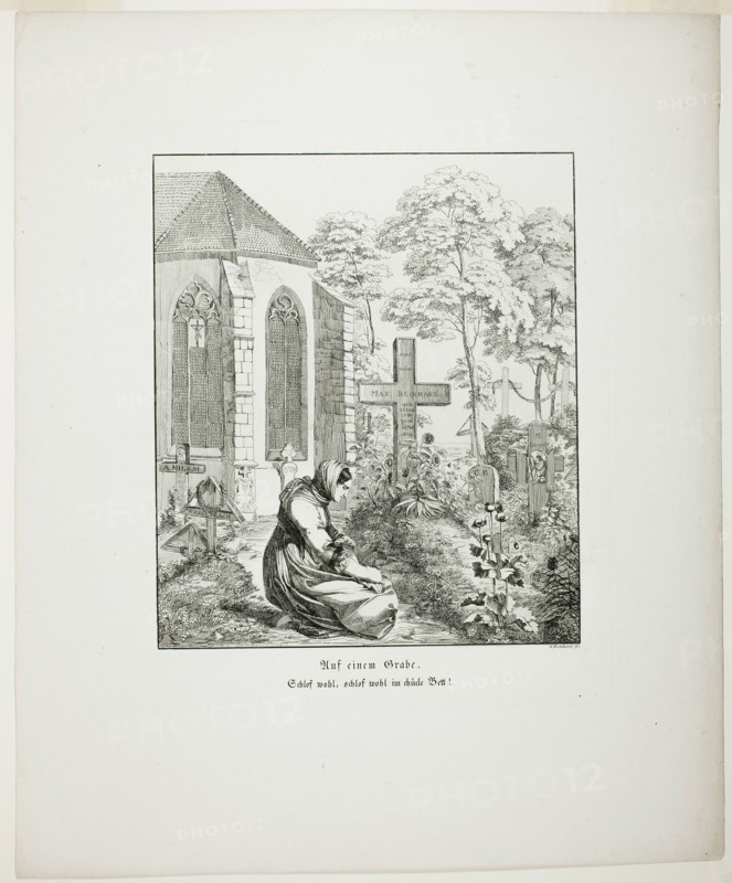 On a Grave, plate nine from Zehn Blätter zu Hebels Alemannischen Gedichten, 1820. Creator: Sophie Reinhard.