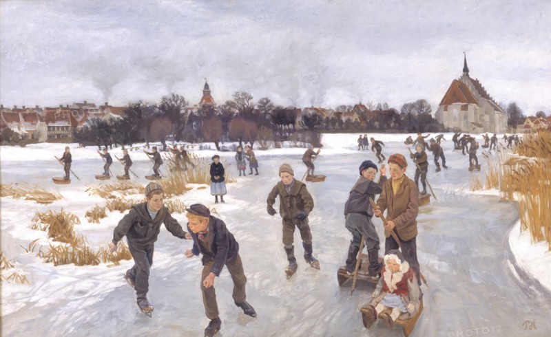 Children skating outside Fåborg, 1901. Creator: Peter Hansen.