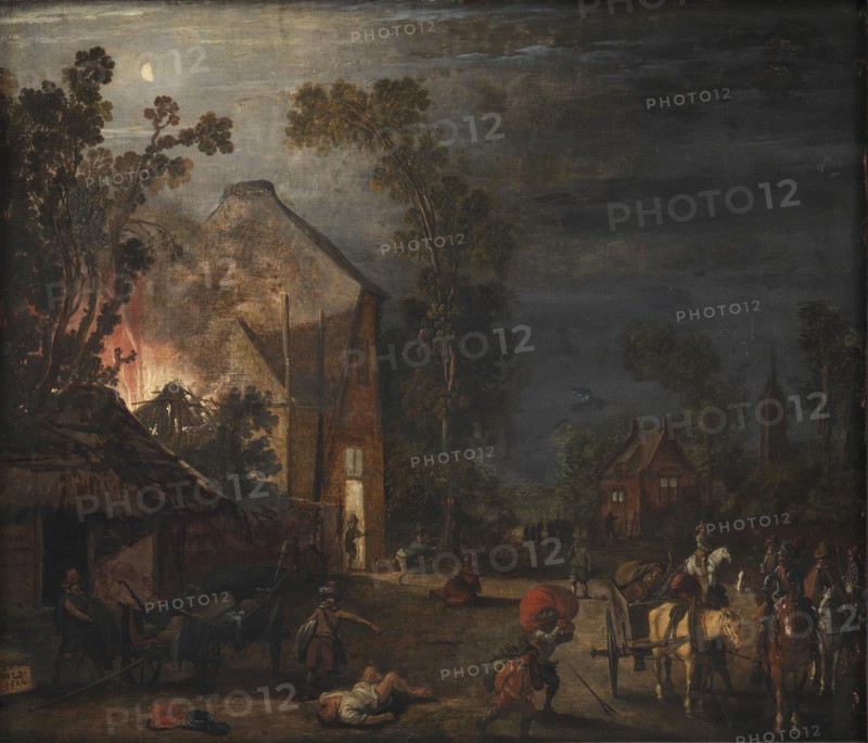 A Village Looted at Night, 1620. Creator: Esaias van de Velde.