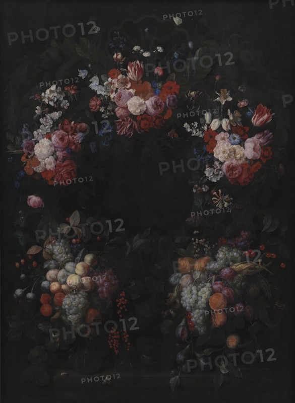 Stone Cartouche with Fruit and Flower Garland, 1664. Creator: Joris van Son.