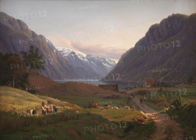 View of Odda at the Sor Fjord in Hardanger, Norway. Morning Light, 1836. Creator: Louis Gurlitt.