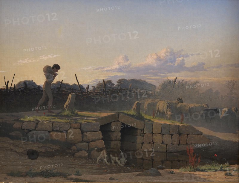 An Italian Shepherd Boy Driving a Flock of Sheep, 1838. Creator: Johan Vilhelm Gertner.