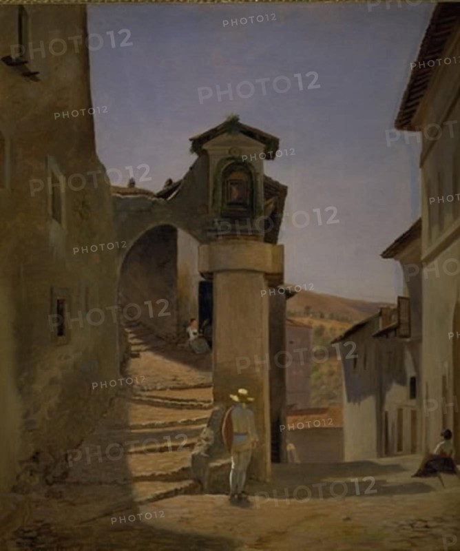 Street Scene in Subiaco, Italy;A Street Scene. Subiaco. Study, 1844. Creator: Julius Friedlaender.
