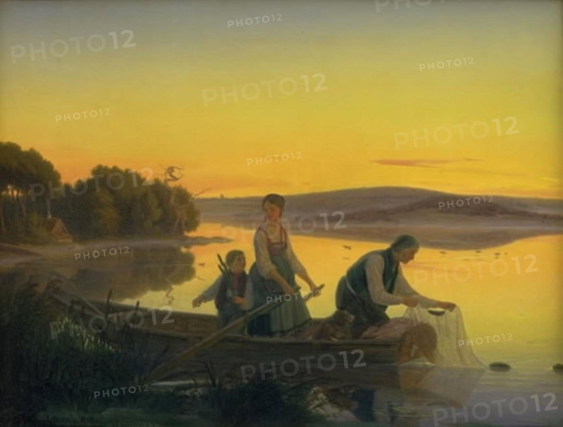 An Old Fisherman Putting Out His Net at Sundown, 1844. Creator: Jorgen Sonne.