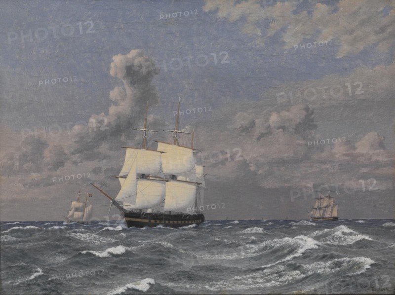 A Frigate and some other Ships Cruising, 1845. Creator: CW Eckersberg.