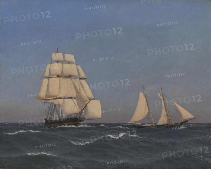 A Privateer Outsailing a Pursuing Frigate, 1845. Creator: CW Eckersberg.